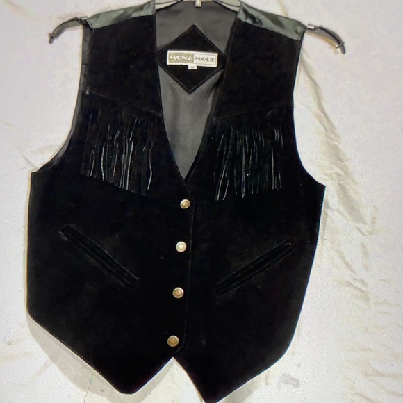 Suede hippie, BoHo, vintage, fringe, vest, size medium Mona Mose - Picture 2 of 9